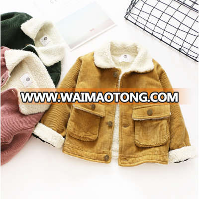 Stylish children corduroy winter coat with white berber fleece lined