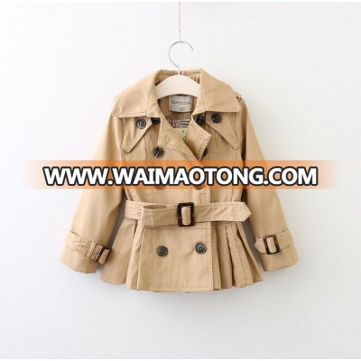 High quality girls solid colour trench coat 2017 with double-breasted button