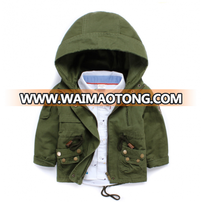 Wholesale high quality 100% cotton olive green boys winter outfit with armband