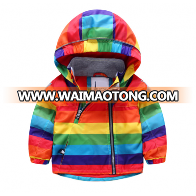 Wholesale boys rainbow color windproof winter coats boy cotton-padded clothes with zipper