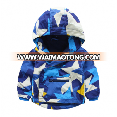 Boys bright blue colour hooded anorak with slant zipper childrens winter windproof jacket