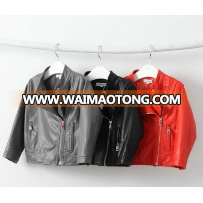 Wholesale solid long sleeve leather jackets for baby kids girl