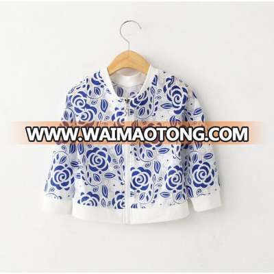 Children clothing new style flower printed long sleeve zipper coat for spring autumn