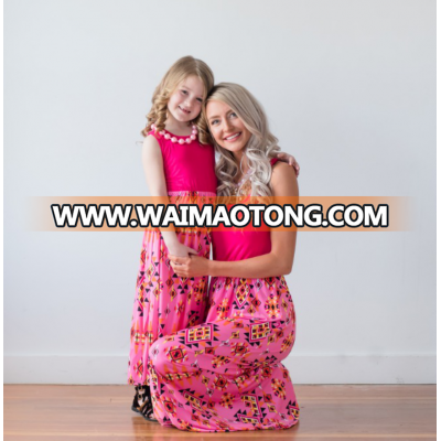 2017 Newest bright colour mommy and me patchwork long dress