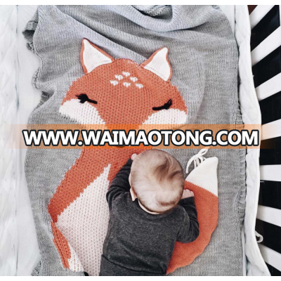 Wholesale good quality baby knitting beach blanket cute fox blankets