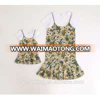 Wholesale holiday family set flower printed mother daughter matching dress in stock